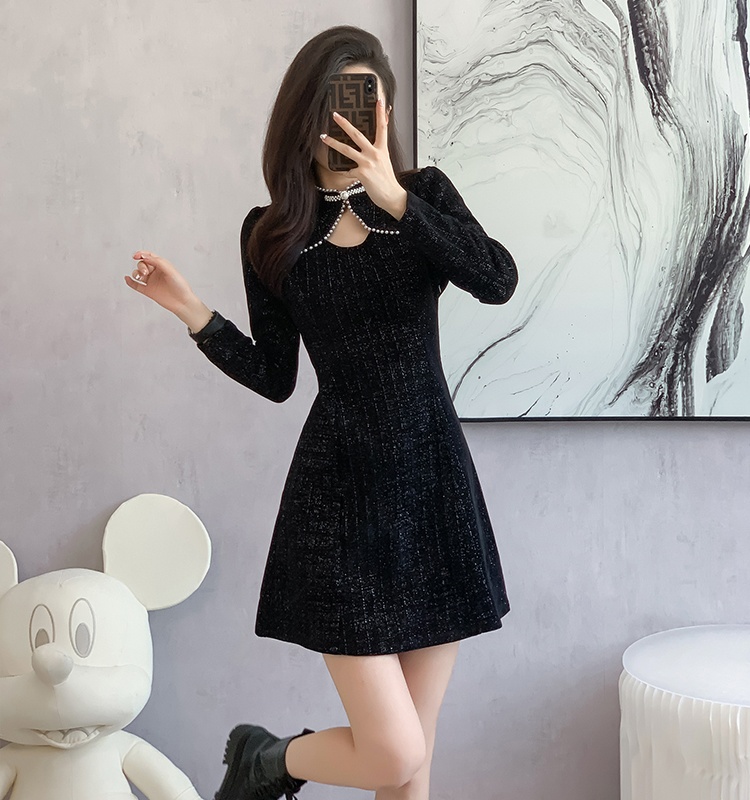 Autumn and winter liangsi dress pearl splice cheongsam