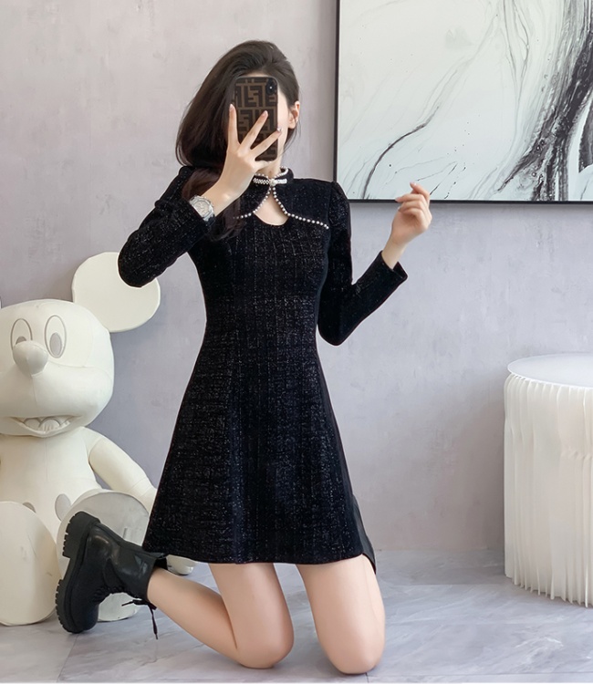 Autumn and winter liangsi dress pearl splice cheongsam