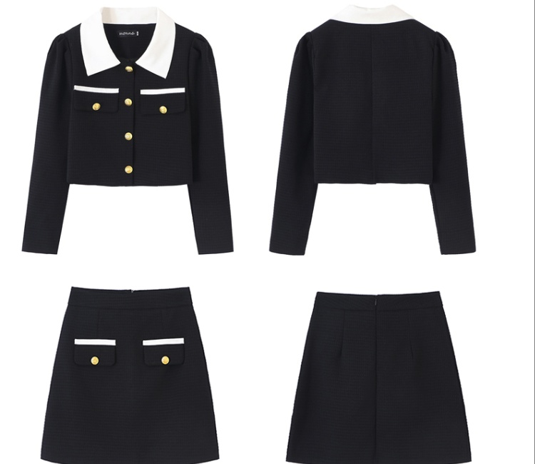 Fashion splice autumn short skirt sweet chanelstyle tops 2pcs set