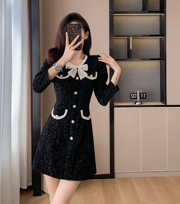 Sweet fashion corsage temperament bow chanelstyle slim dress