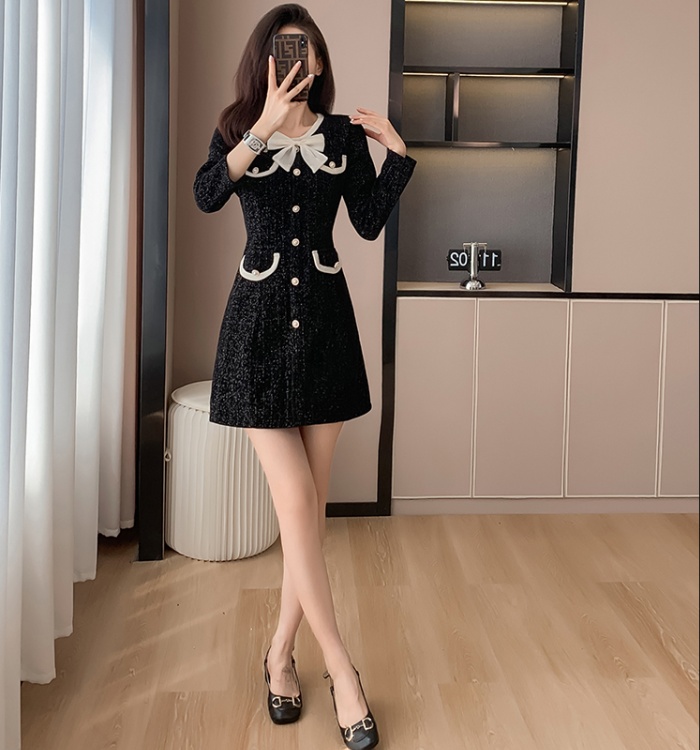 Sweet fashion corsage temperament bow chanelstyle slim dress