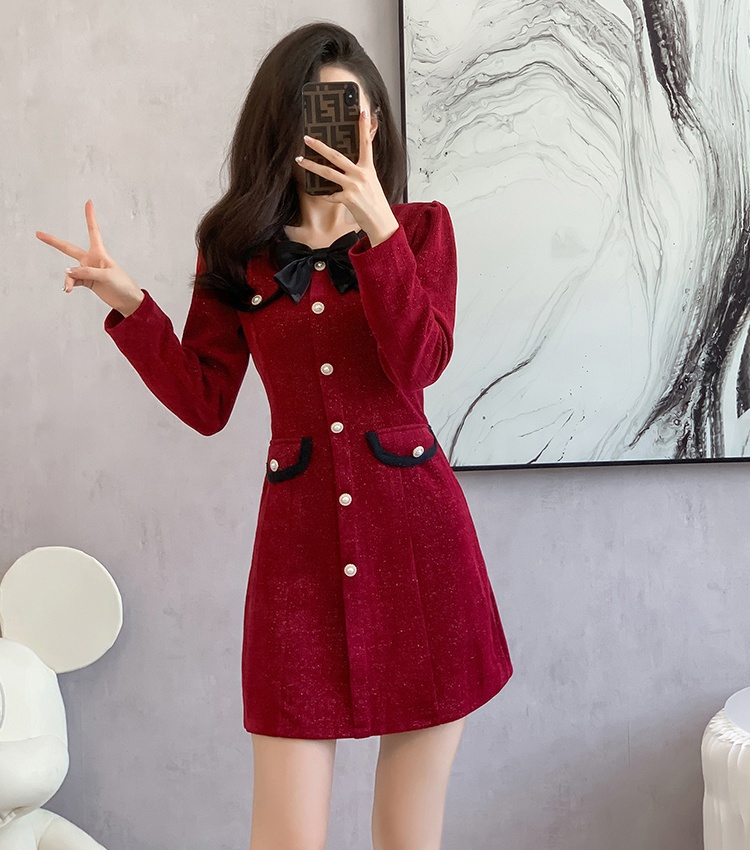 Sweet fashion corsage temperament bow chanelstyle slim dress
