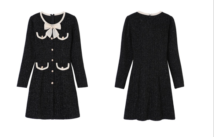 Sweet fashion corsage temperament bow chanelstyle slim dress