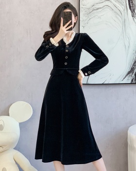 Slim splice velvet fashion lace sweet long dress