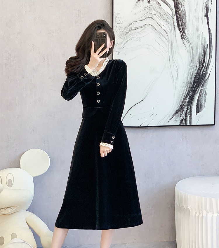 Slim splice velvet fashion lace sweet long dress