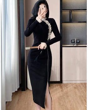 Autumn and winter split ladies retro dress