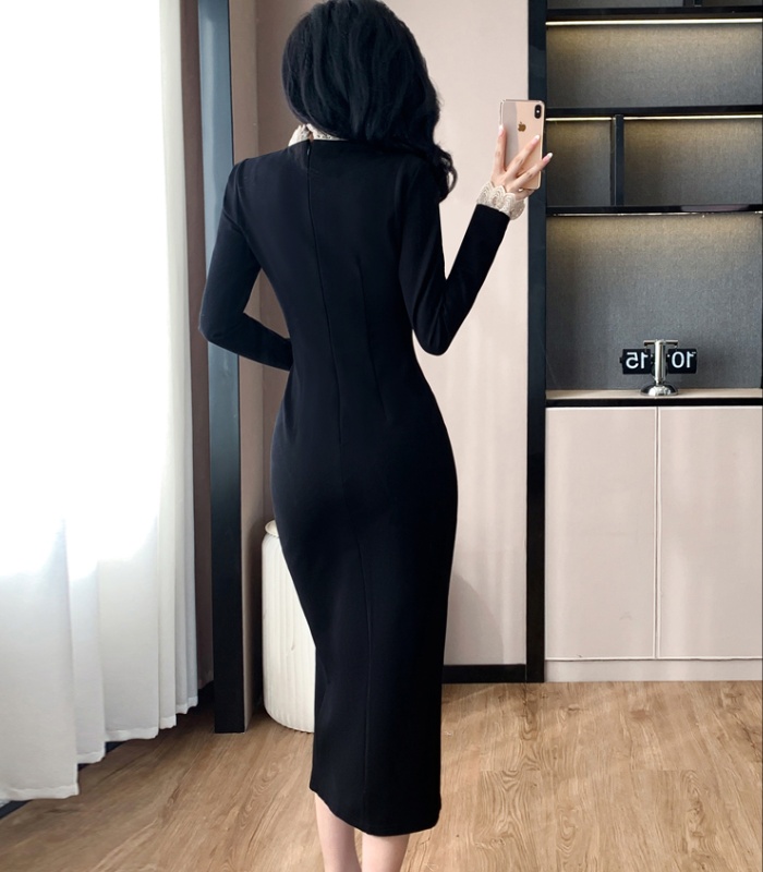 Autumn and winter split ladies retro dress