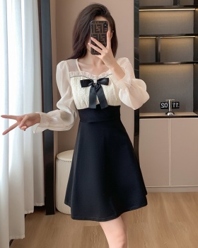 Fashion bow A-line sweet autumn sequins slim dress
