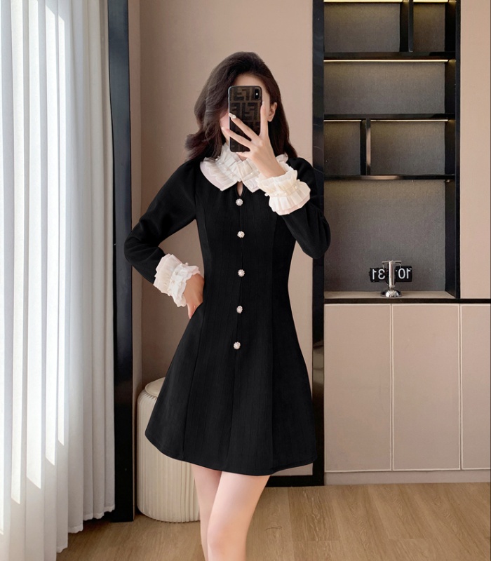 Lace sweet beading autumn and winter splice dress