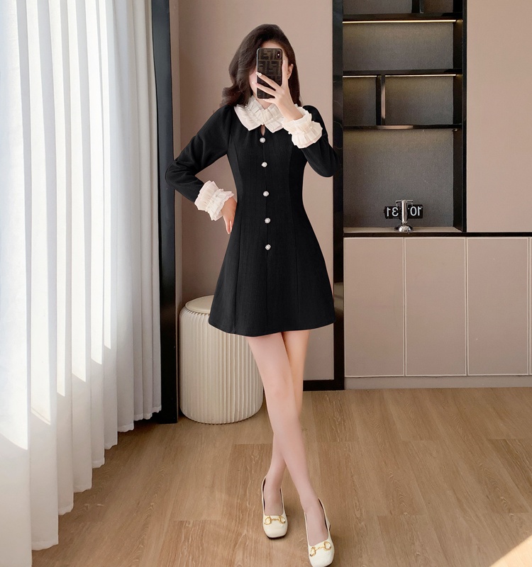 Lace sweet beading autumn and winter splice dress