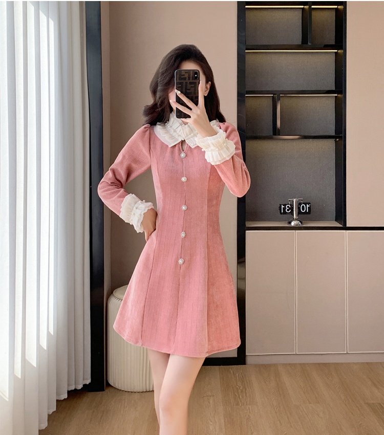 Lace sweet beading autumn and winter splice dress