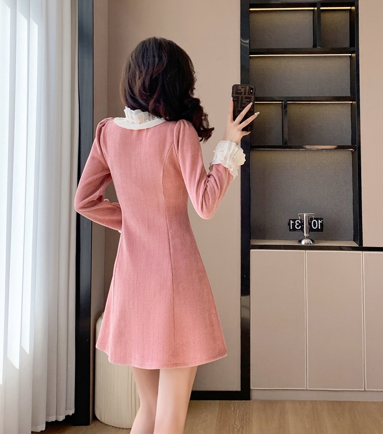 Lace sweet beading autumn and winter splice dress