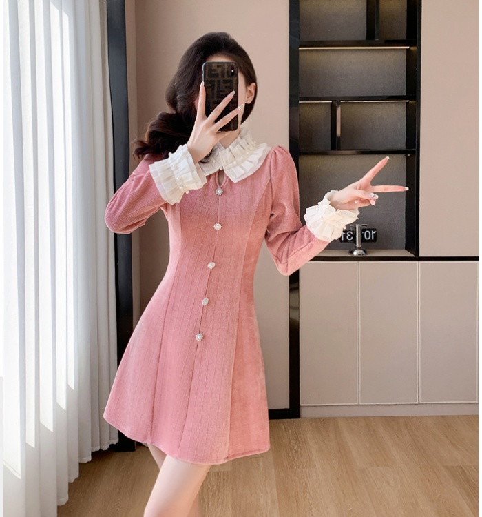 Lace sweet beading autumn and winter splice dress