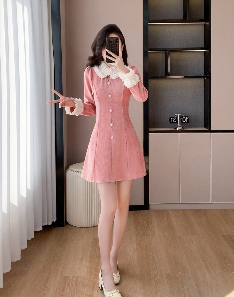 Lace sweet beading autumn and winter splice dress
