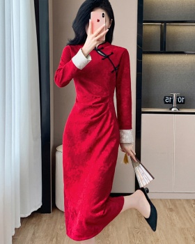 Retro Chinese style cheongsam red temperament dress