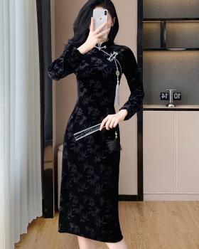 Tassels Chinese style dress velvet cheongsam