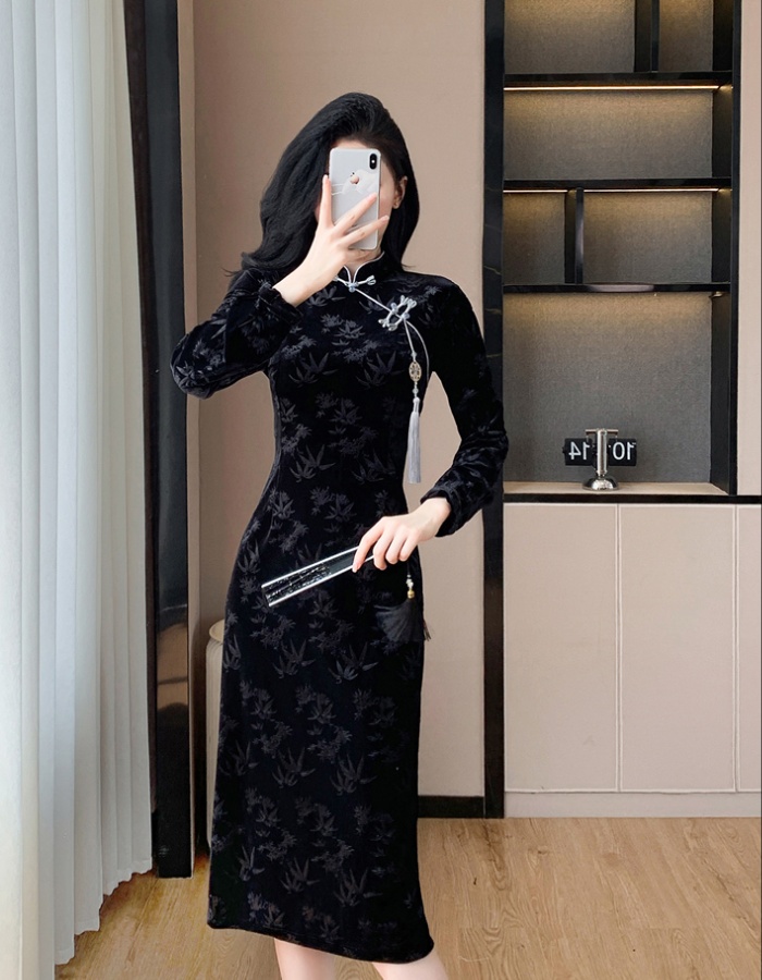 Tassels Chinese style dress velvet cheongsam