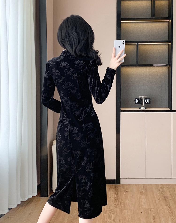 Tassels Chinese style dress velvet cheongsam