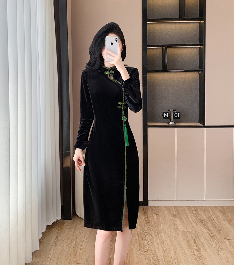 Slim autumn and winter dress splice cheongsam