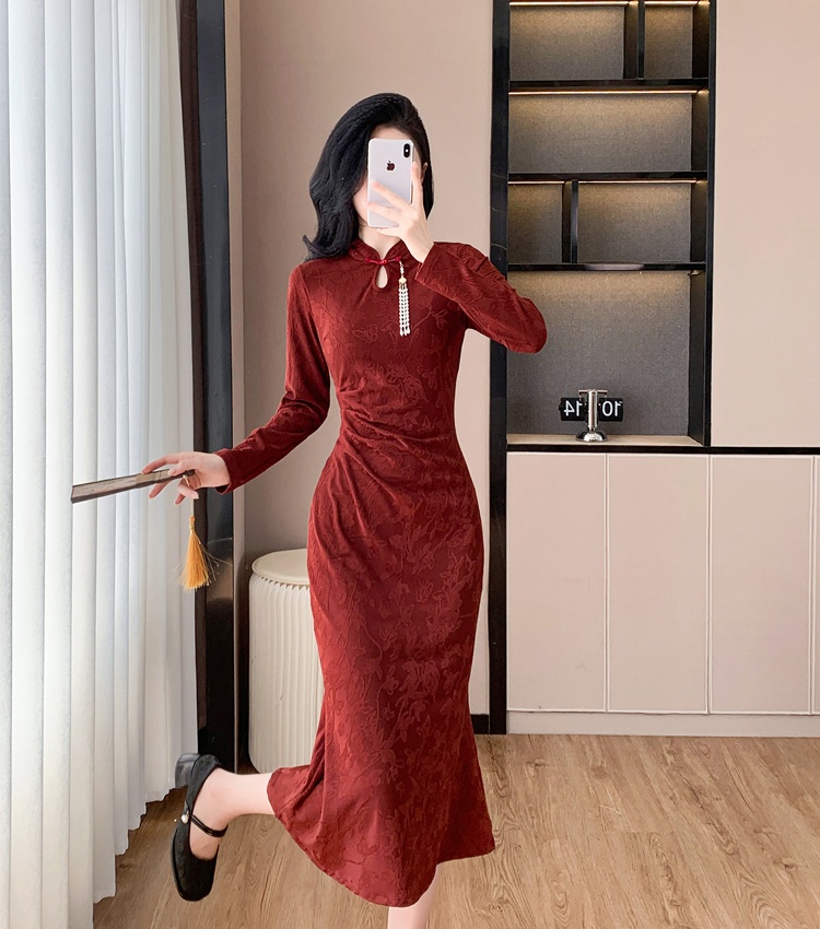 Temperament mermaid dress jacquard pendant cheongsam
