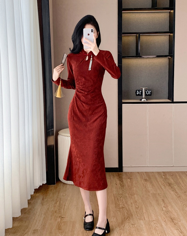Temperament mermaid dress jacquard pendant cheongsam