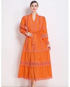 Autumn and winter A-line court style dress