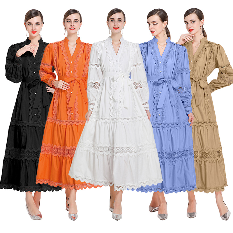 Autumn and winter A-line court style dress
