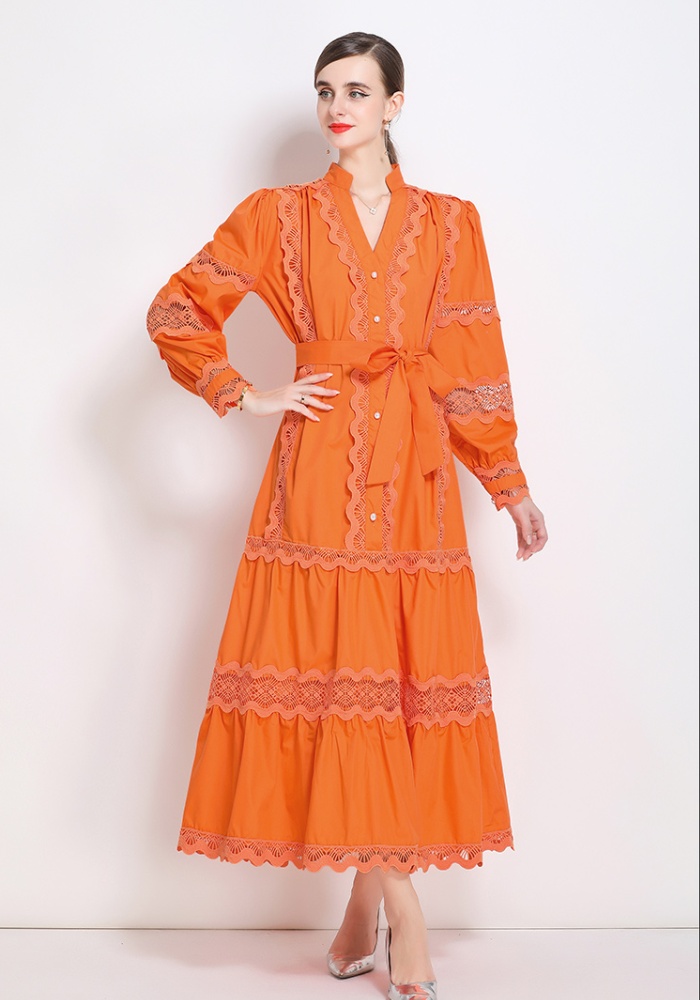 Autumn and winter A-line court style dress