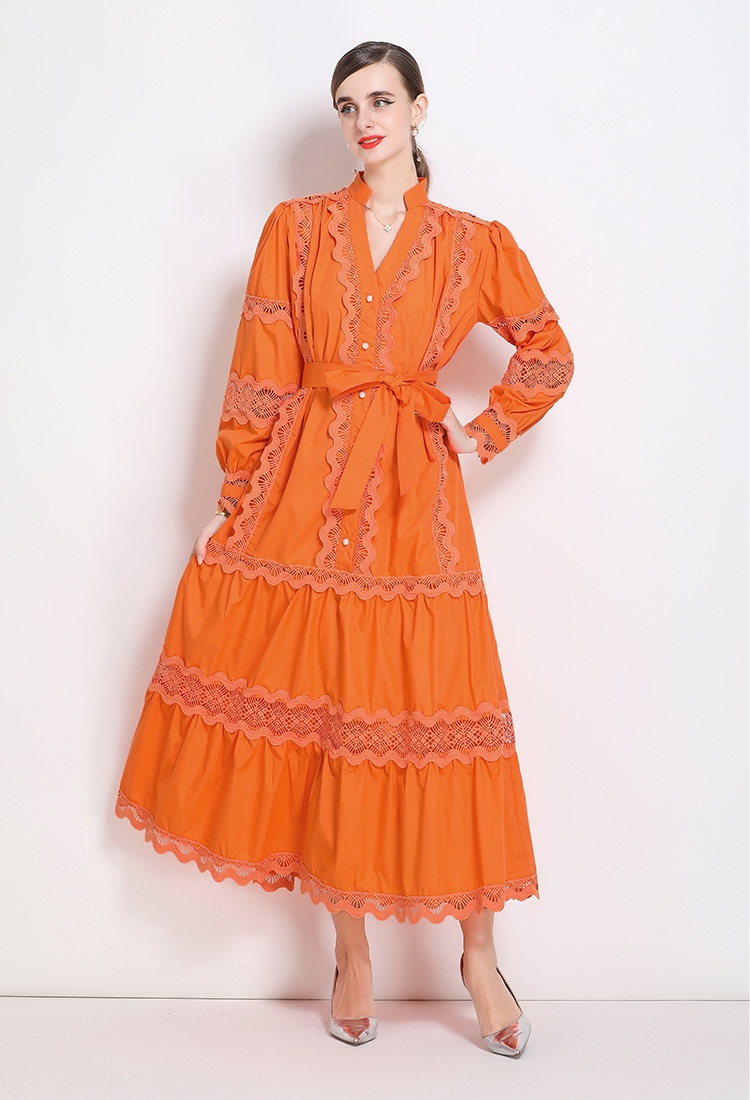 Autumn and winter A-line court style dress