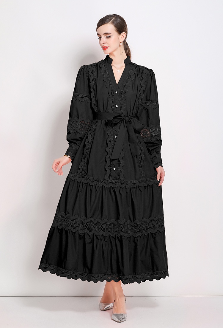 Autumn and winter A-line court style dress
