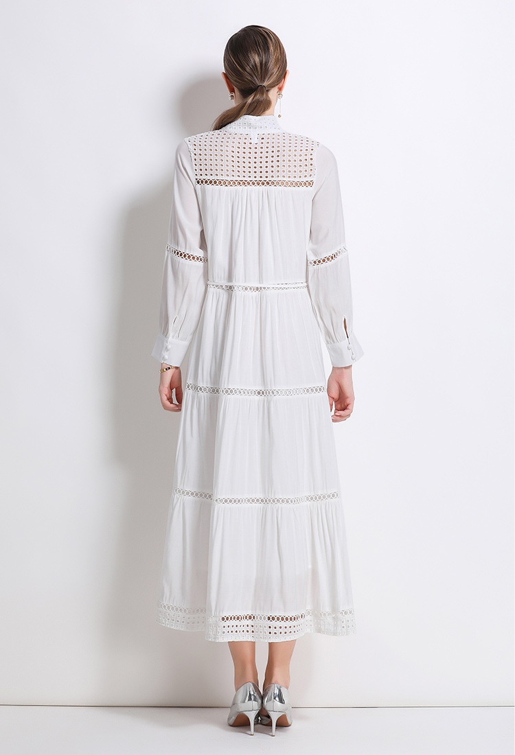 Splice long sleeve long vacation buckle dress