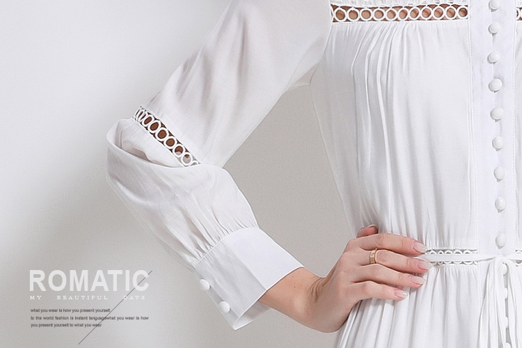 Splice long sleeve long vacation buckle dress