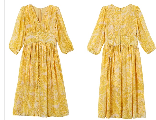 Yellow Casual V-neck dress floral seaside long dress