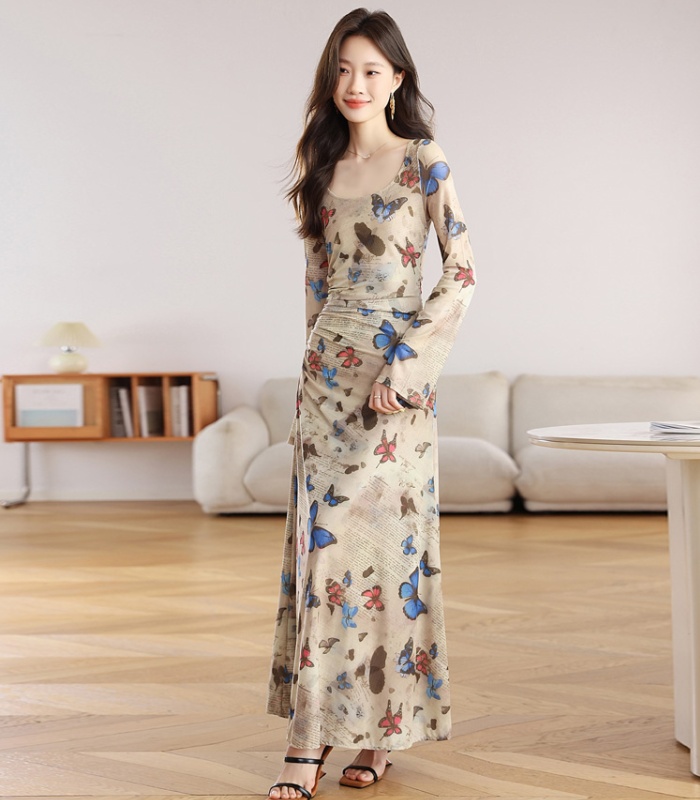 Package hip chouzhe dress printing long dress for women