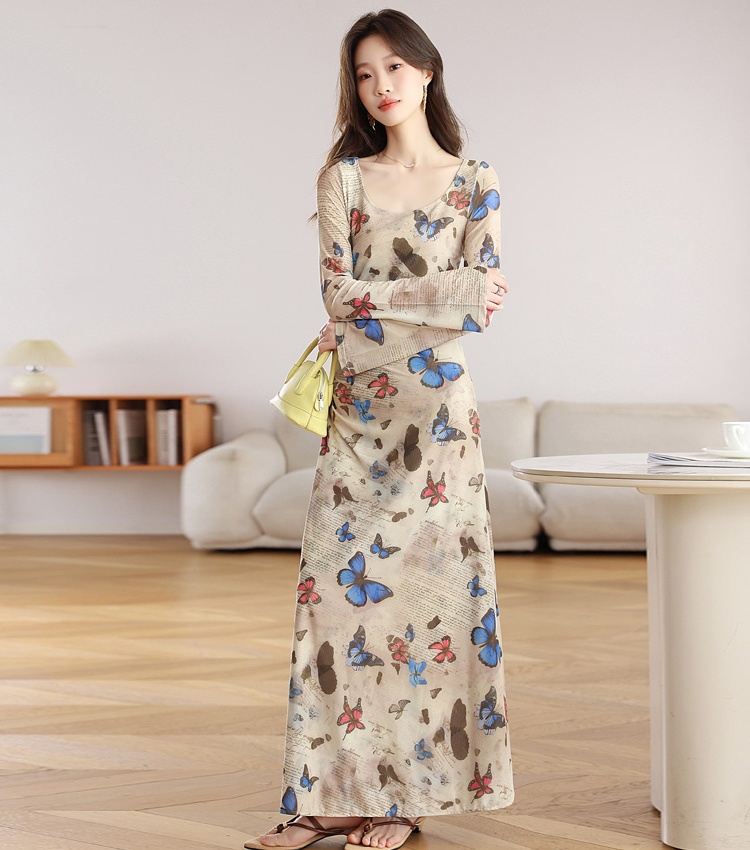 Package hip chouzhe dress printing long dress for women