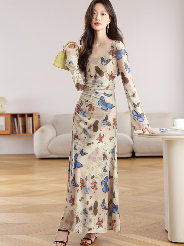Package hip chouzhe dress printing long dress for women