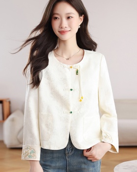 Embroidery white tops spring and autumn coat for women