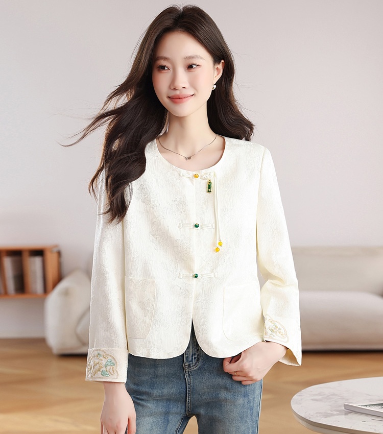 Embroidery white tops spring and autumn coat for women