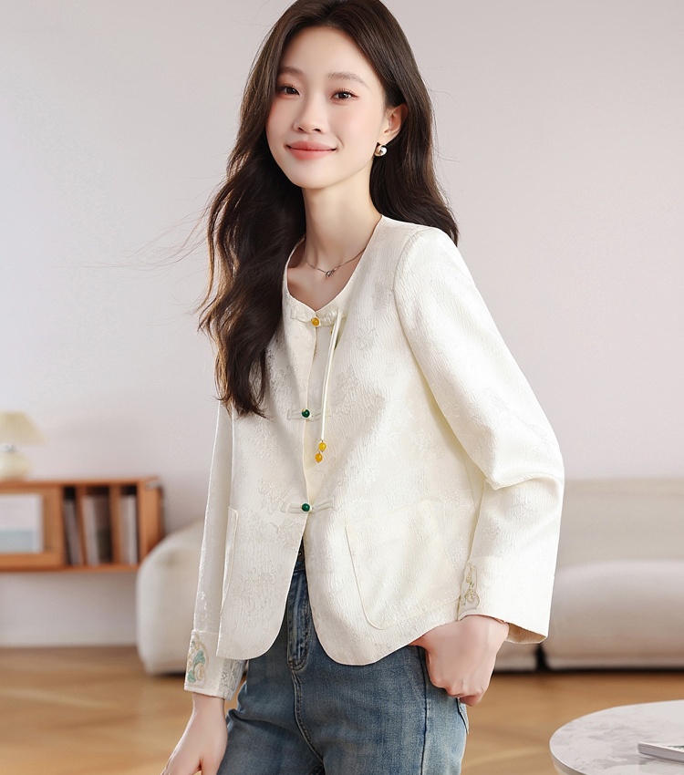 Embroidery white tops spring and autumn coat for women