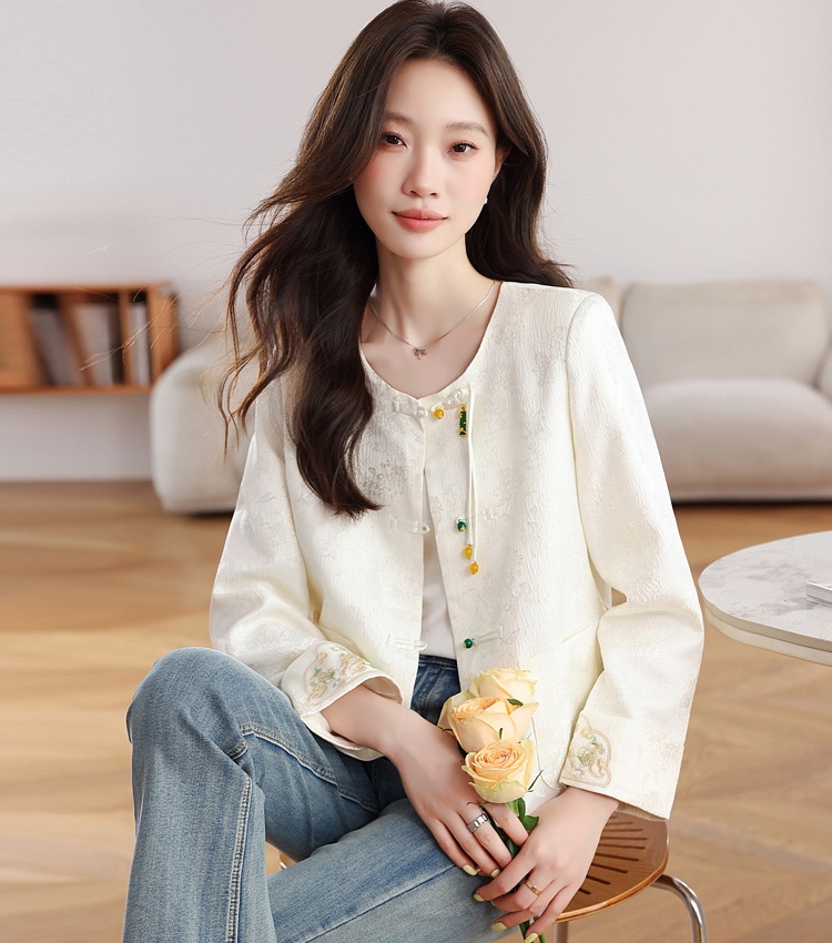 Embroidery white tops spring and autumn coat for women