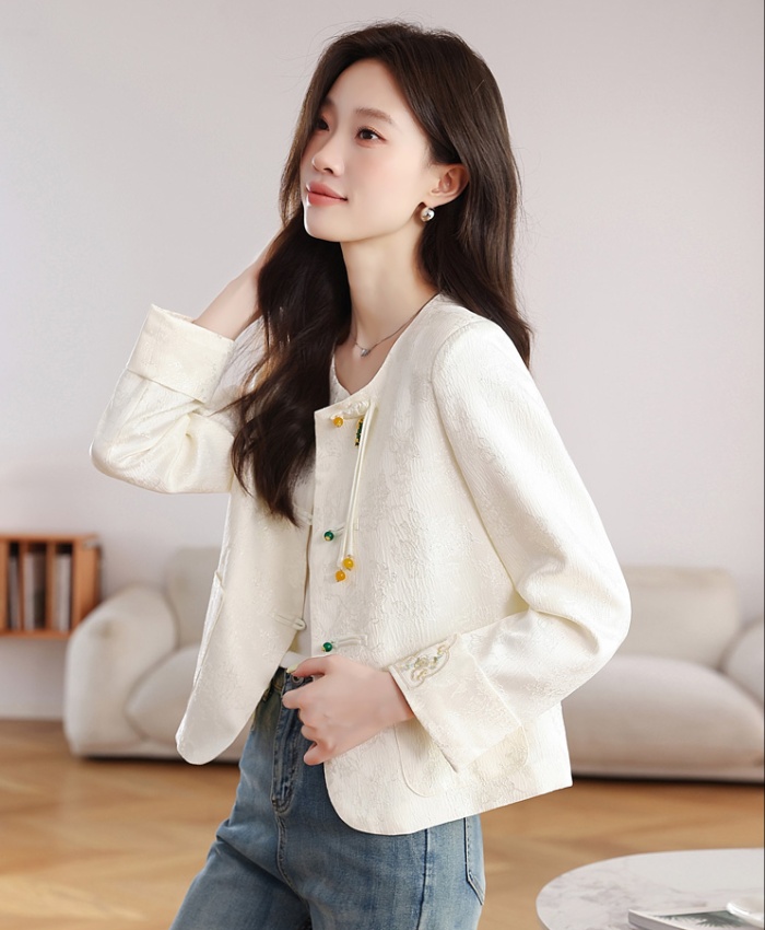 Embroidery white tops spring and autumn coat for women