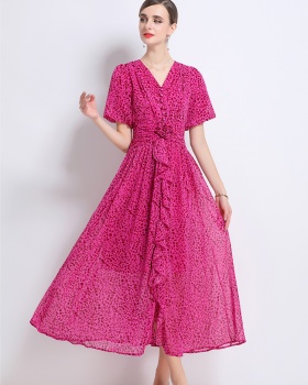 V-neck leopard long dress summer dress