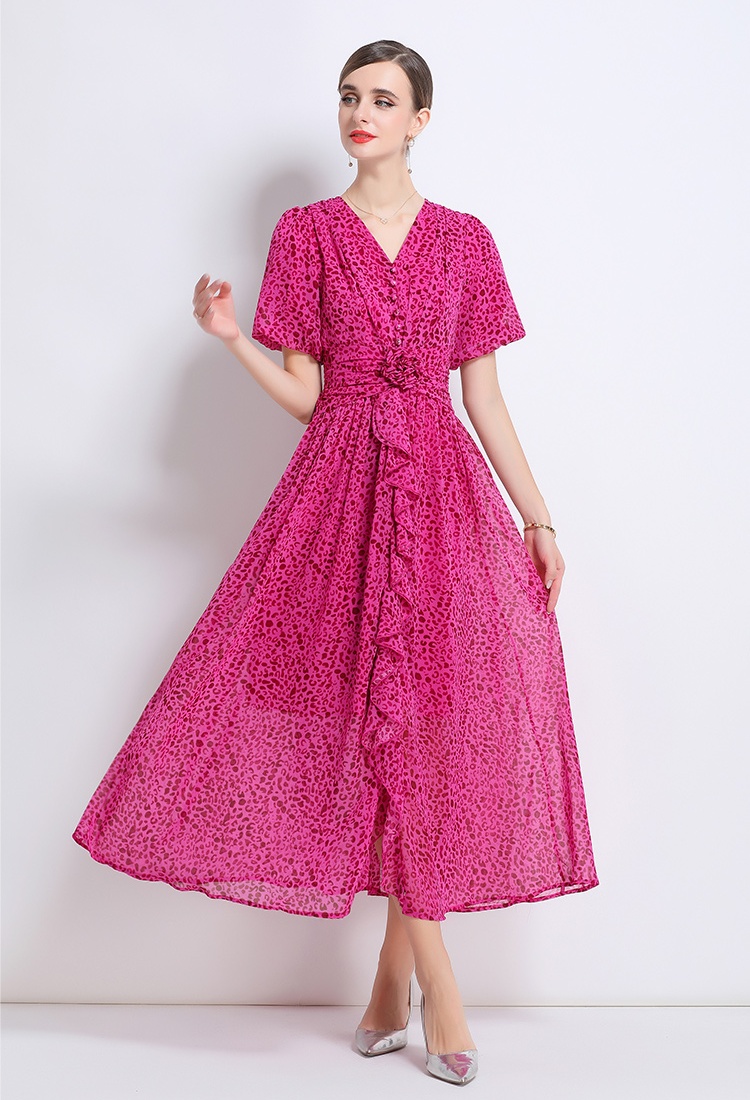 V-neck leopard long dress summer dress