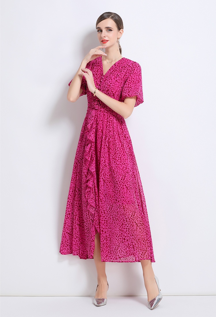 V-neck leopard long dress summer dress