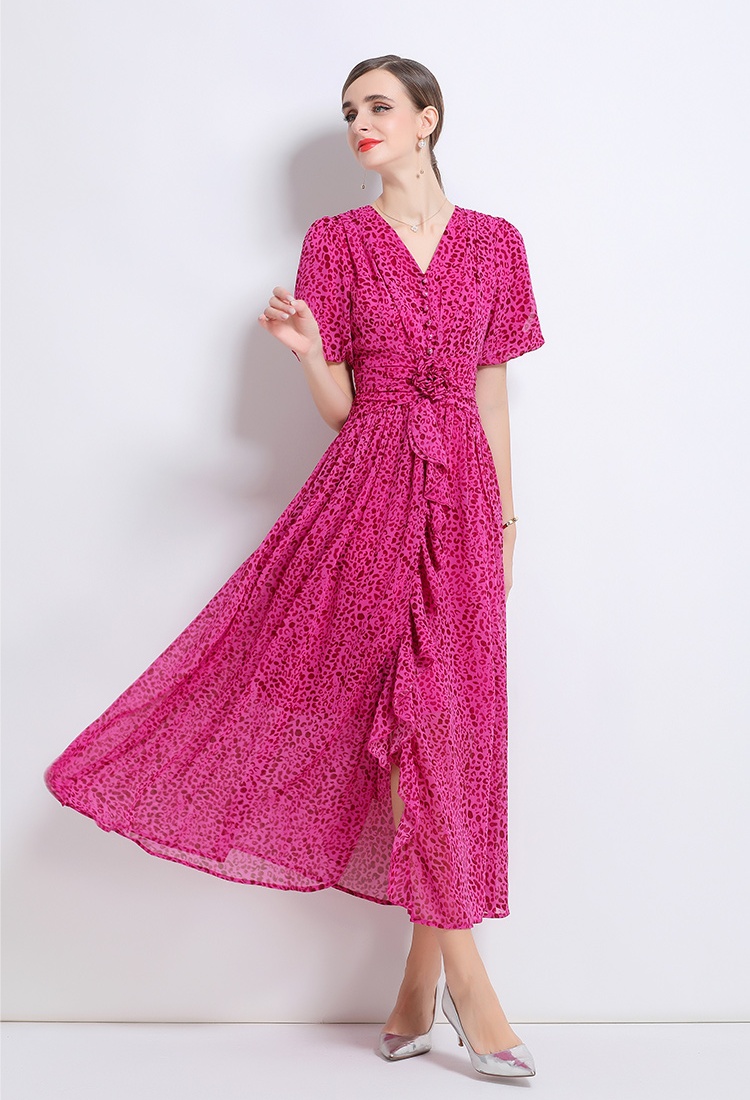 V-neck leopard long dress summer dress
