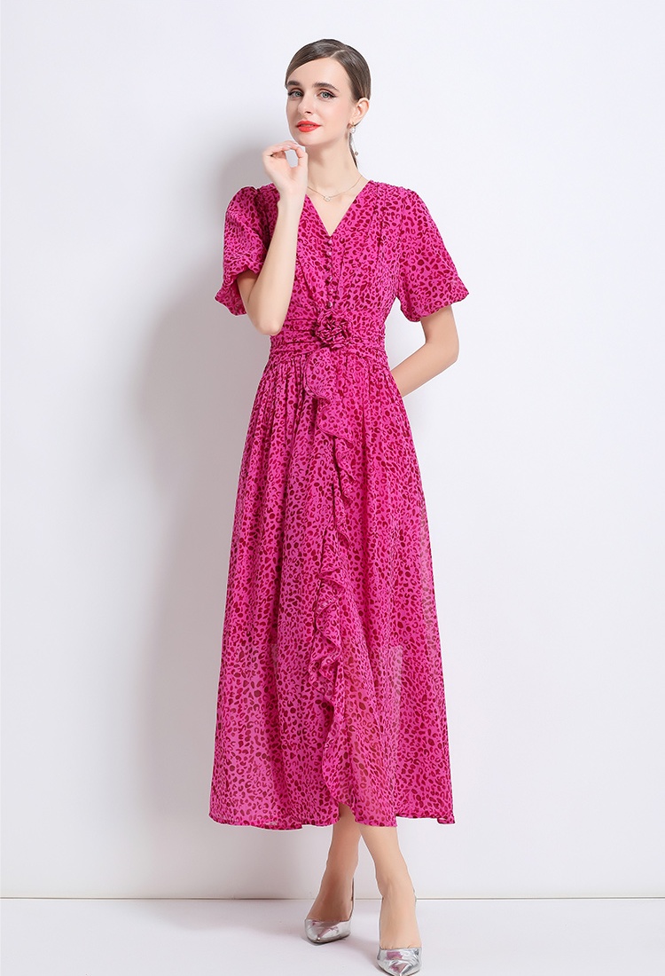 V-neck leopard long dress summer dress