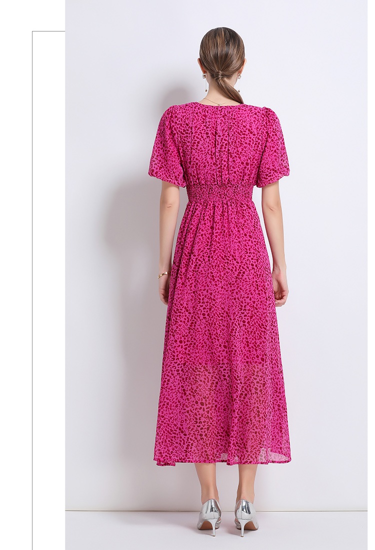V-neck leopard long dress summer dress