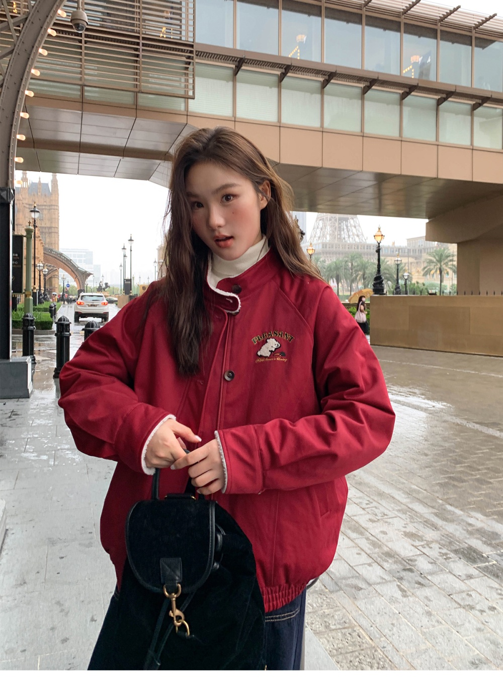 Clip cotton thick loose tops thermal elmo coat for women