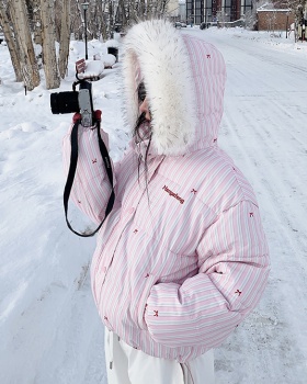Fur collar stripe coat small fellow cotton coat