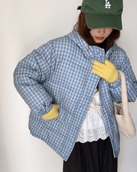 Autumn and winter hooded coat lovely plaid cotton coat